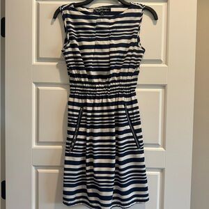 Feathers Blue and White Fit and Flare Midi Dress